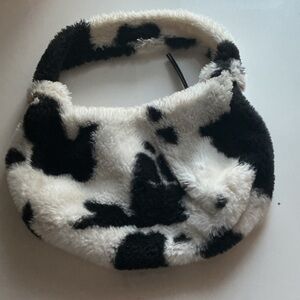 Fuzzy Black and White Cow Print Bag
